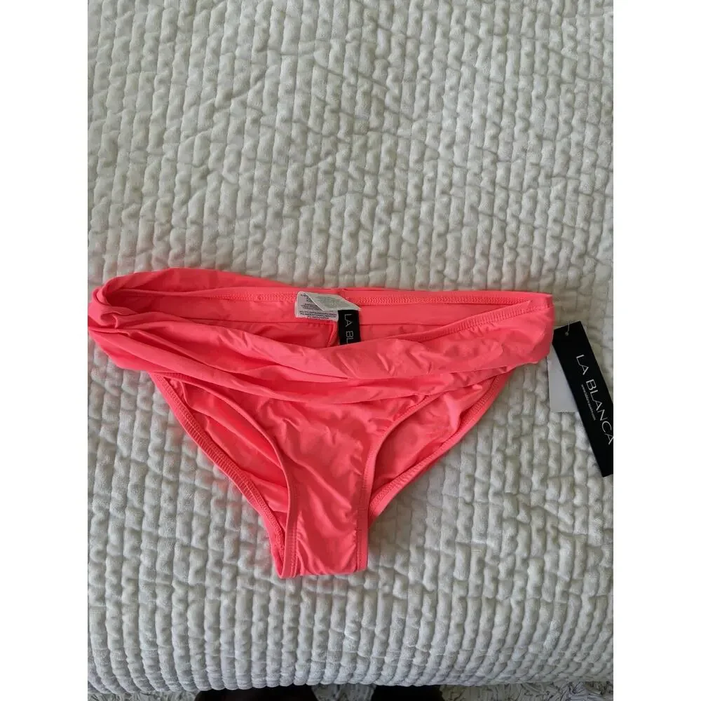 La Blanca Bikini Bottoms Womens 4 Pink Coral Fold Over Hipster Swim NWT